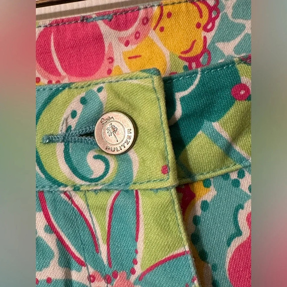 LILLY PULITZER 6 Floral PEACOCK PANTS JEANS Preppy Derby Cropped Southern Belle - Picture 3 of 10